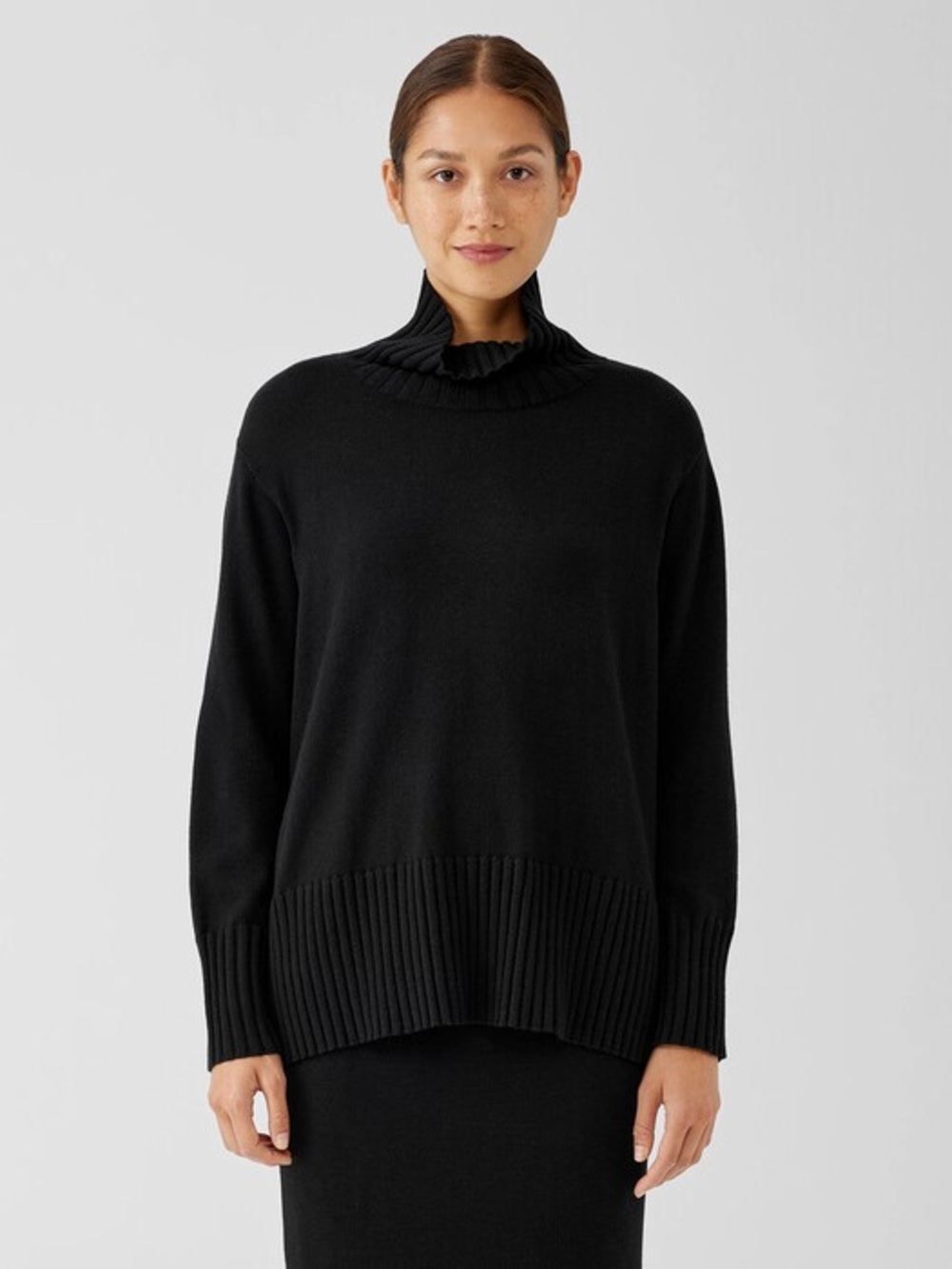 Eileen Fisher merino wool roll turtleneck sweater old money lagenlook L